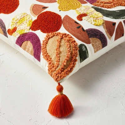 18"x18" Square Cotton Embroidered Harvest Accent Pillow White/Red/Mustard - Opalhouse™ Designed With Jungalow™ 3 18"x18" Square Cotton Embroidered Harvest Accent Pillow White/Red/Mustard - Opalhouse™ Designed With Jungalow™ - Image 3