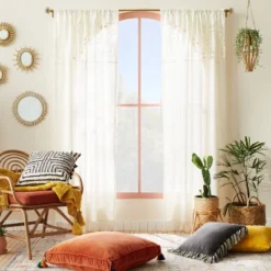 Front Page 40 1pc Sheer Banded Geo Macrame Window Curtain Panel White - Opalhouse™ Designed With Jungalow™