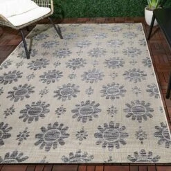 Dark Daisy Outdoor Rug Black - Opalhouse™